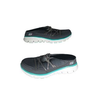 Skechers Women's Wide Fit Memory Foam Mules Slip On Sneakers Shoes Gray Teal 9.5